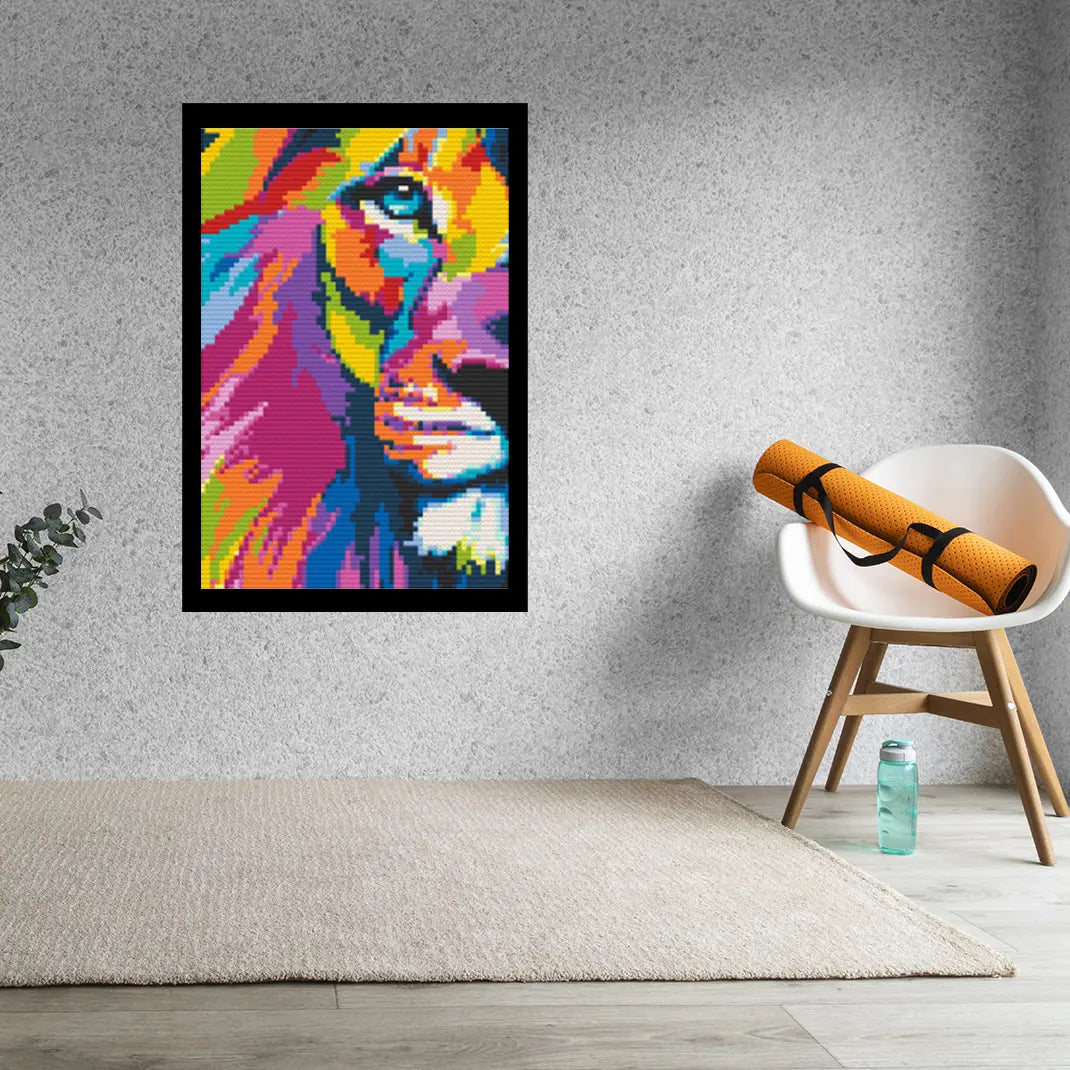 Abstract Lion Art Piece Home Wall Decor Bricked Mosaic Portrait 20x30" Memobrick