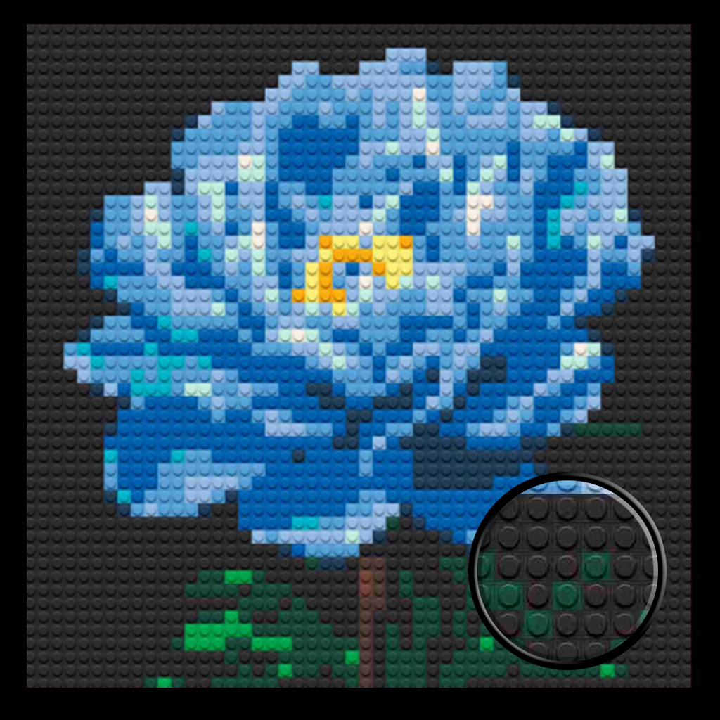Blue Peony Flower Home decoration Bricked Mosaic Portrait 16x16