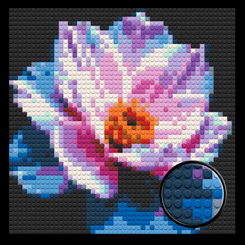 Blue Pink Radiant Blossom Flower Home decoration Bricked Mosaic Portrait 16x16
