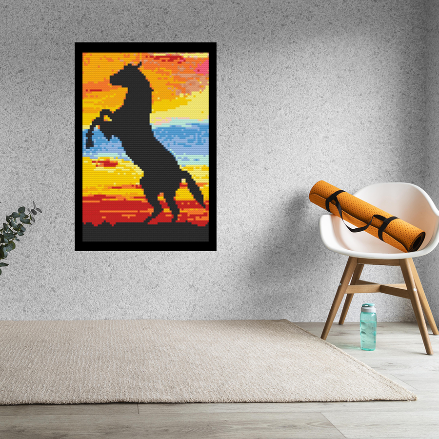 Silhouette Horse Art Piece Home Wall Decor Bricked Mosaic Portrait 20x30