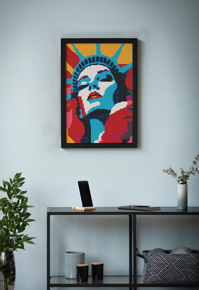 POP ART STATUE OF LIBERTY BRICKED MOSAIC FRAME PORTRAIT 20X30