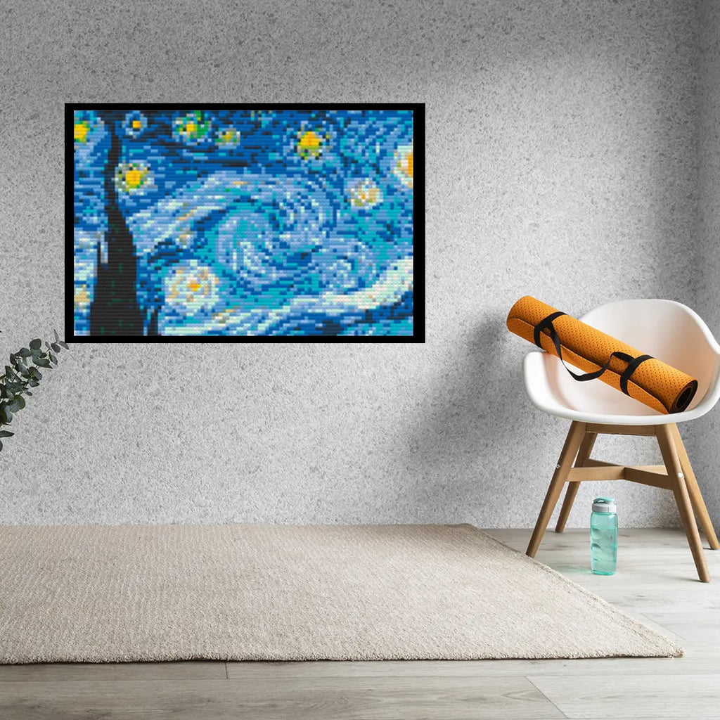 Starry Night Art Piece Home Wall Decor Bricked Mosaic Portrait 20x30" Memobrick