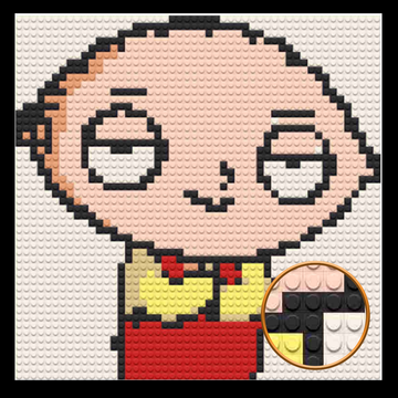 Stewie Griffin Home Art Decor Art Piece Bricked Mosaic Portrait 16x16