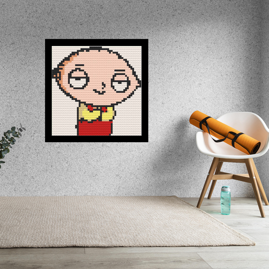 Stewie Griffin Home Art Decor Art Piece Bricked Mosaic Portrait 16x16